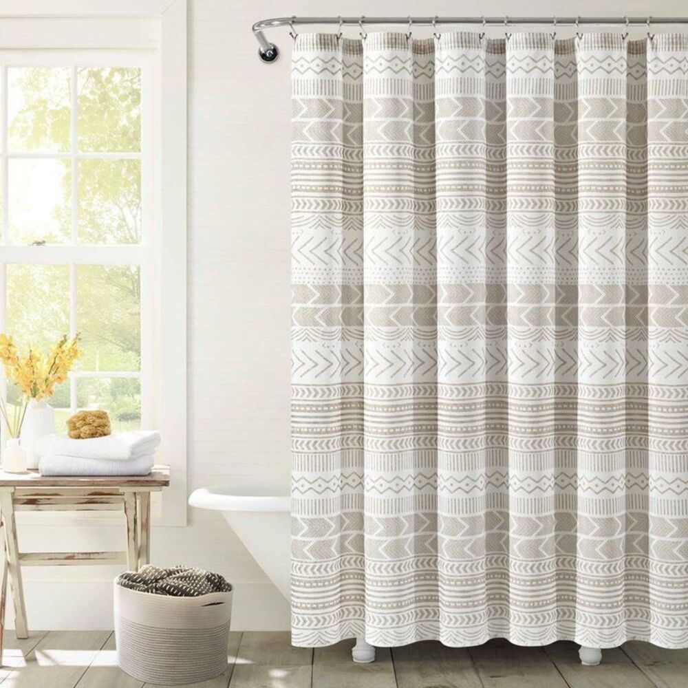 Lush Decor - Lush Décor Hygge Geo Shower Curtain Taupe/White :  Taupe/White